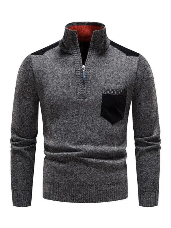 Men’s Patchwork Zip Turtleneck Pullover Sweater