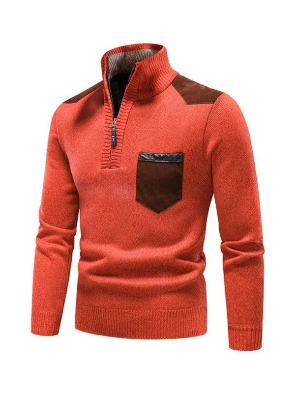 Men’s Patchwork Zip Turtleneck Pullover Sweater