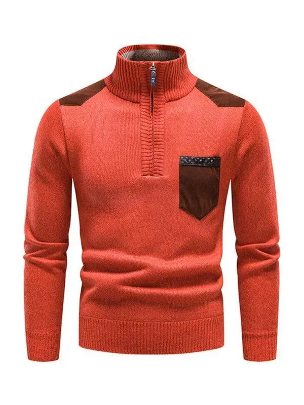 Men’s Patchwork Zip Turtleneck Pullover Sweater