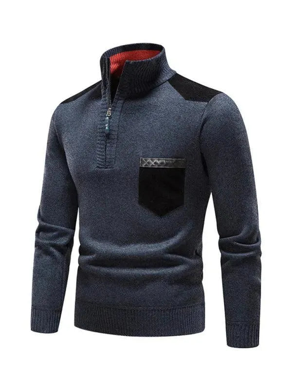 Men’s Patchwork Zip Turtleneck Pullover Sweater