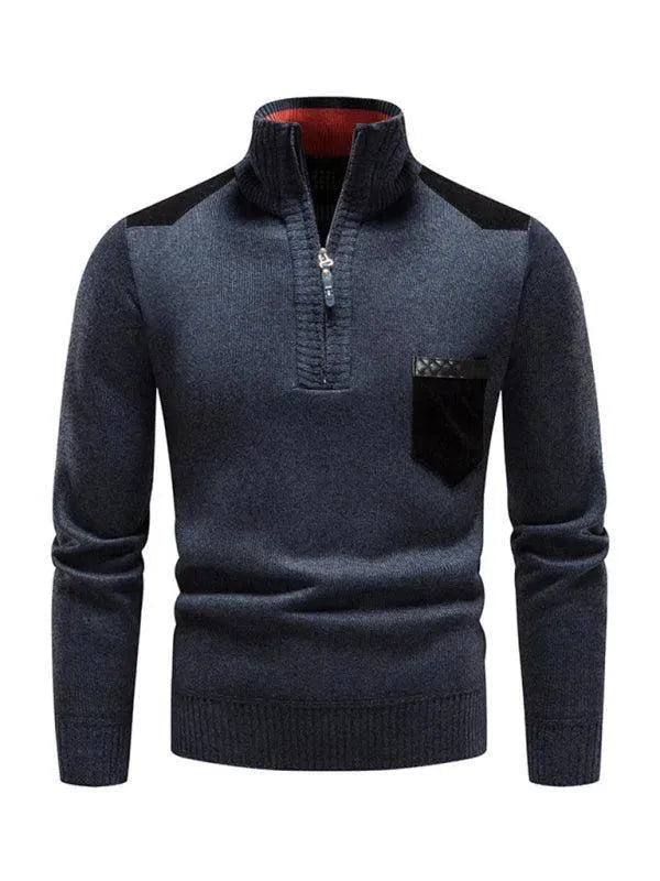 Men’s Patchwork Zip Turtleneck Pullover Sweater