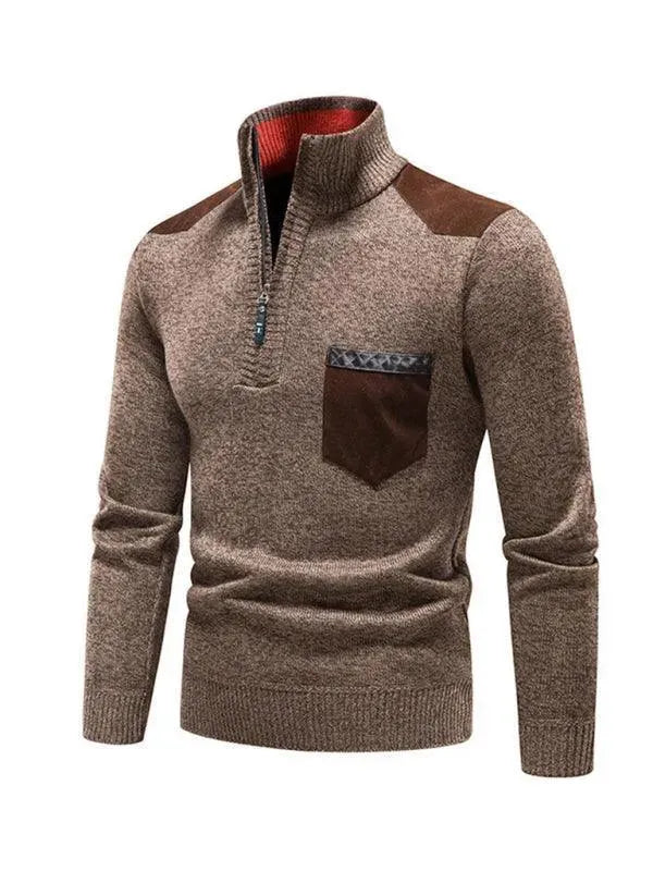 Men’s Patchwork Zip Turtleneck Pullover Sweater