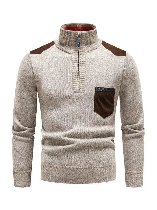 Men’s Patchwork Zip Turtleneck Pullover Sweater