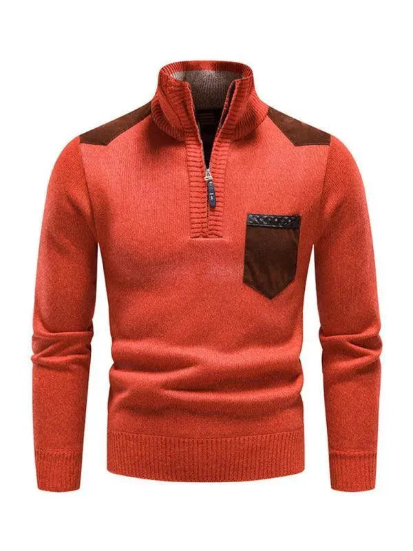Men’s Patchwork Zip Turtleneck Pullover Sweater