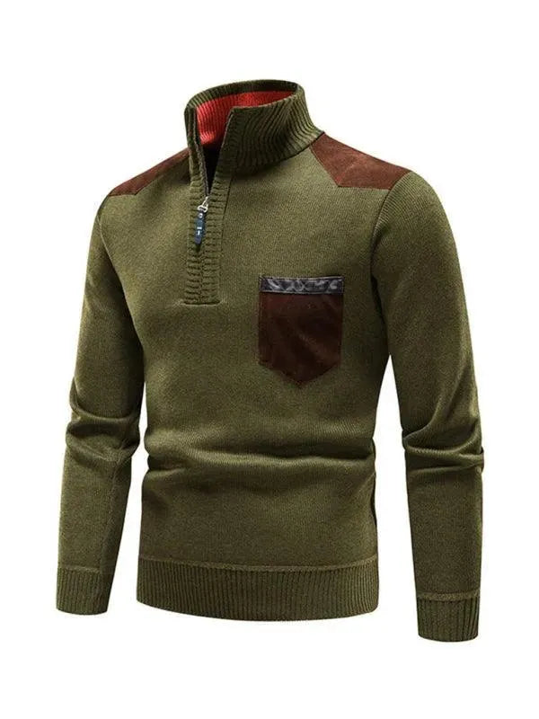 Men’s Patchwork Zip Turtleneck Pullover Sweater