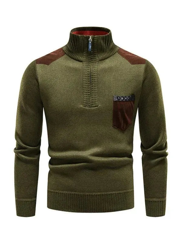Men’s Patchwork Zip Turtleneck Pullover Sweater
