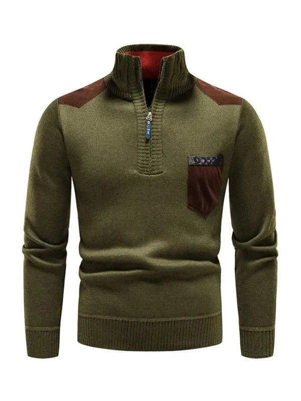Men’s Patchwork Zip Turtleneck Pullover Sweater