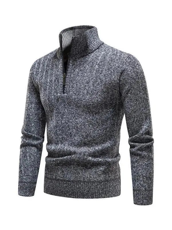 Men’s Quarter-Zip Pullover Sweater – Stand Collar Knit