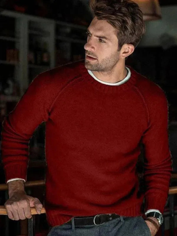 Men’s Slim Fit Crew-Neck Pullover Sweater – Solid Knit