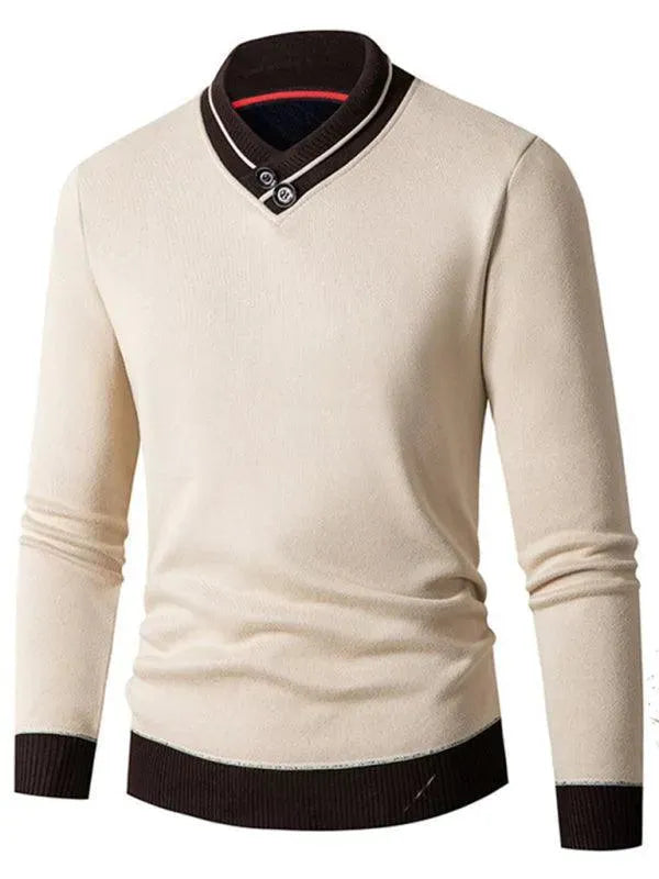 Men’s Slim Fit V-Neck Pullover Sweater – Solid Knit