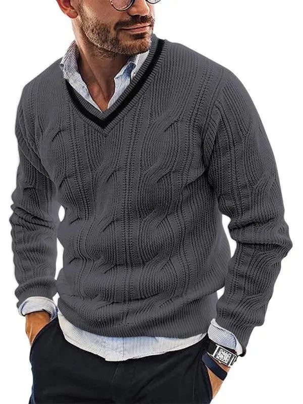 Men’s Slim V-Neck Pullover Sweater – Knit Fit
