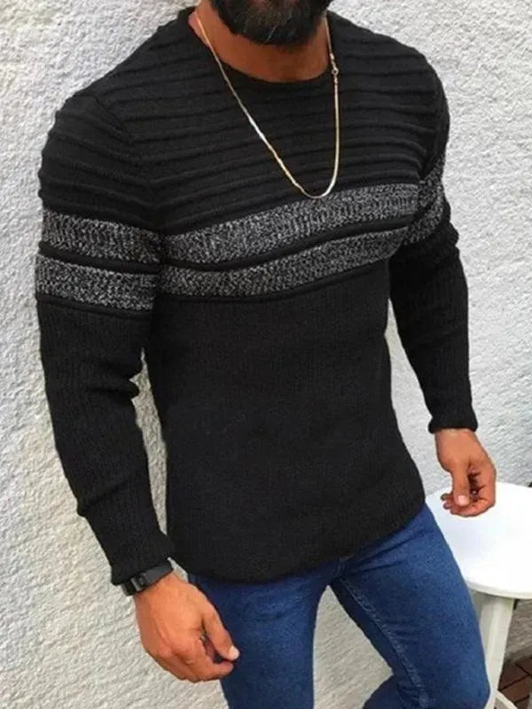 Men’s Striped Crew-Neck Pullover Sweater – Knit