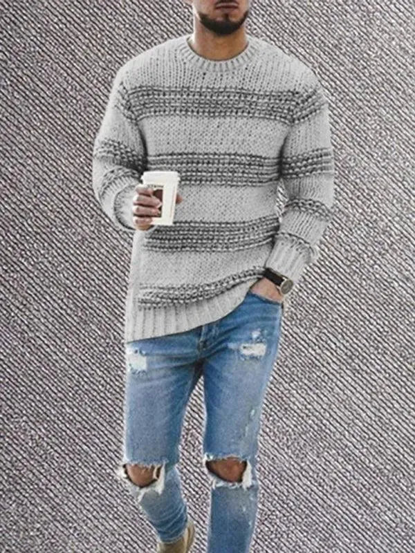 Men’s Striped Crew-Neck Pullover Sweater – Knit