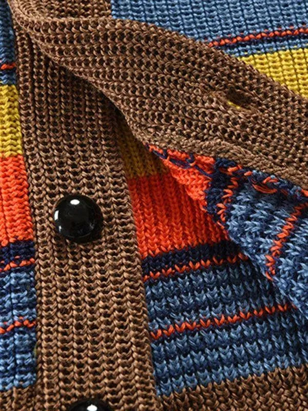 Men’s Striped Longline Cardigan Sweater – V-Neck Button