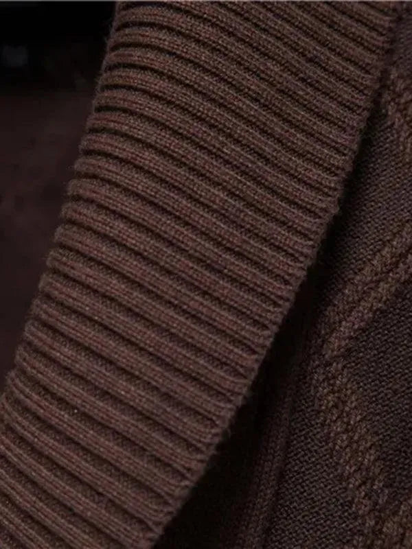 Men’s Textured V-Neck Cardigan Sweater – Button