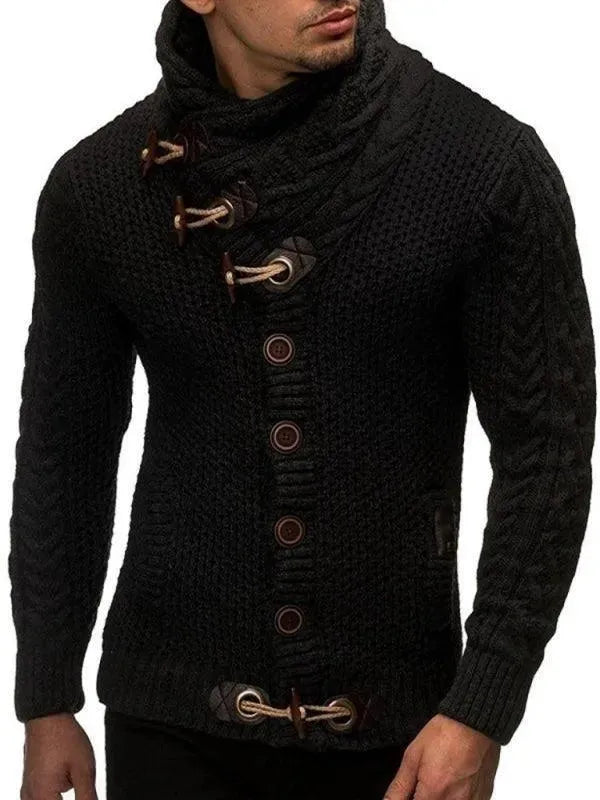 Men’s Turtleneck Button Cardigan Sweater – Solid Knit