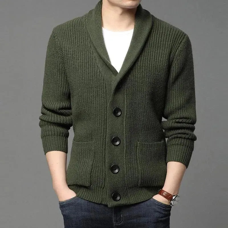 Men’s V-Neck Knit Cardigan Sweater With Pockets