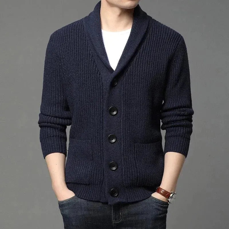 Men’s V-Neck Knit Cardigan Sweater With Pockets
