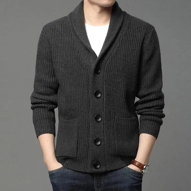 Men’s V-Neck Knit Cardigan Sweater With Pockets
