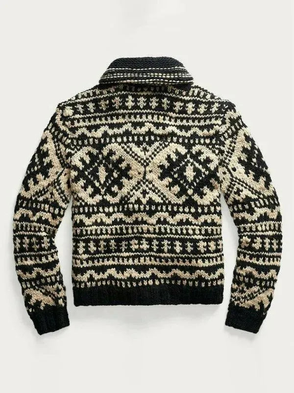 Men’s Zip Jacquard Cardigan Sweater – V-Neck