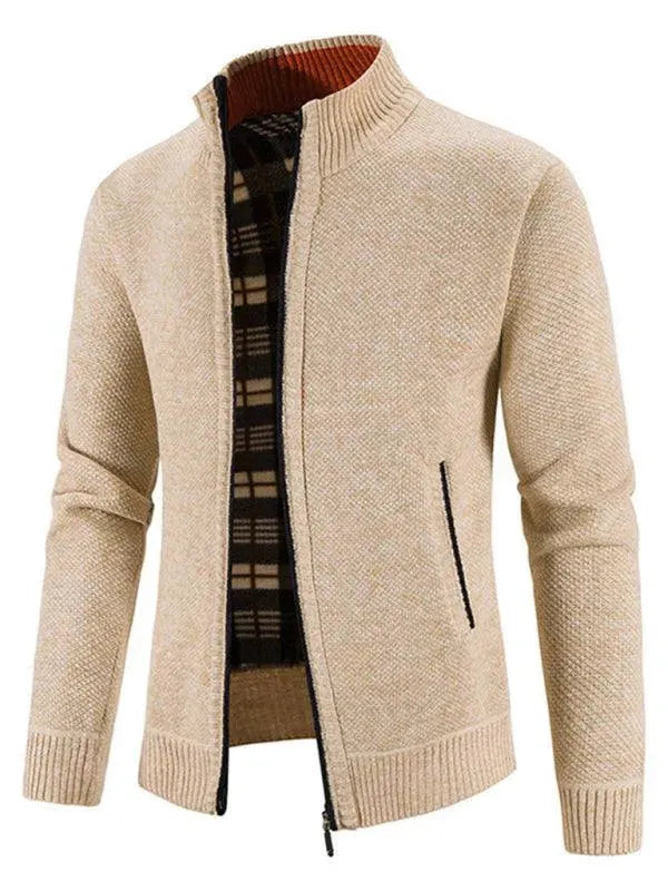 Men’s Zip Mock-Neck Cardigan Sweater – Checkered