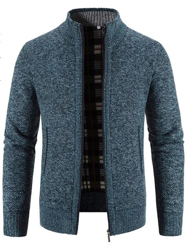 Men’s Zip Mock-Neck Cardigan Sweater – Checkered