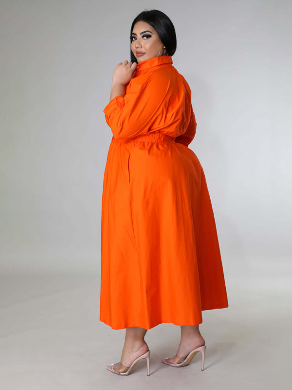 Relaxed Lapel Collar Midi Shirt Dress