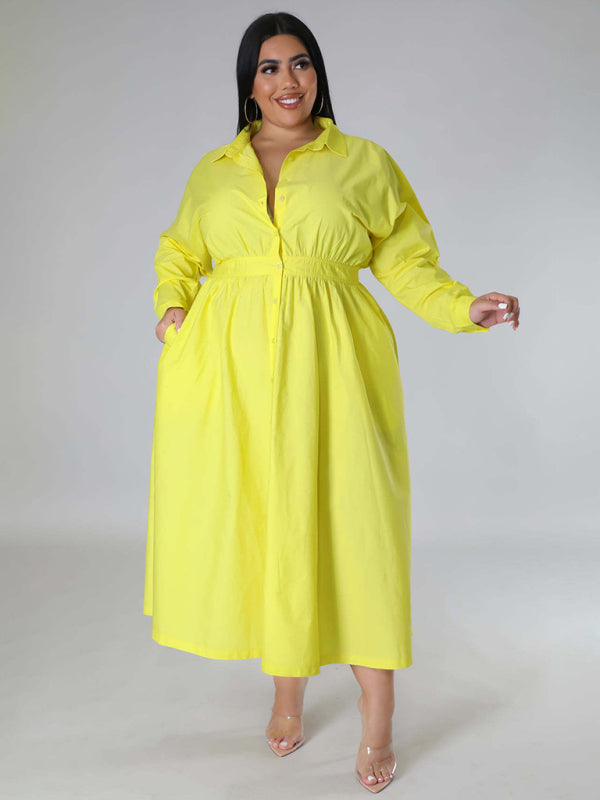 Relaxed Lapel Collar Midi Shirt Dress