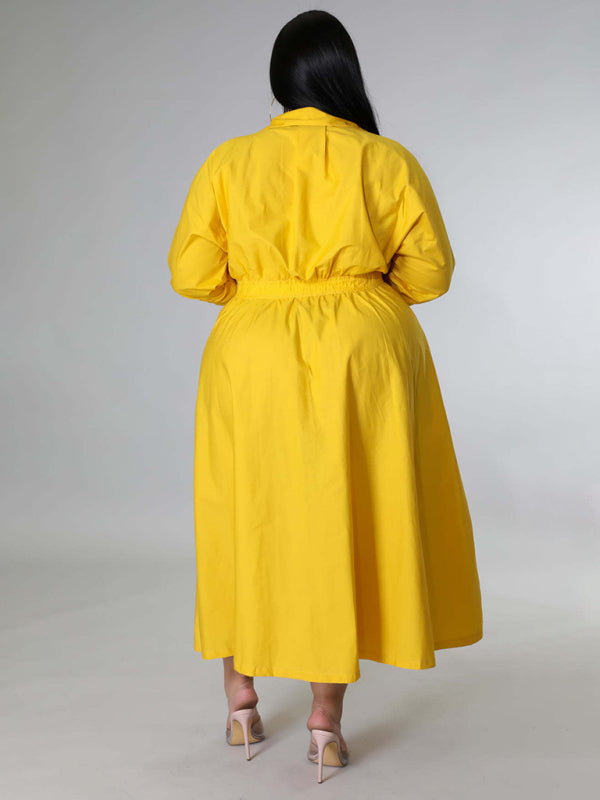 Relaxed Lapel Collar Midi Shirt Dress