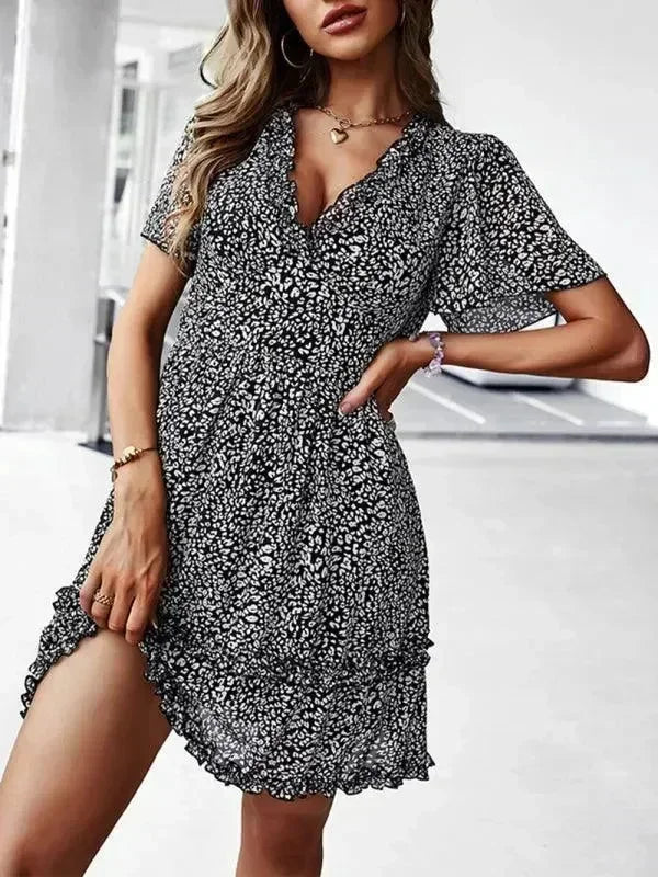 Romantic Blue Floral Cotton Mini Dress