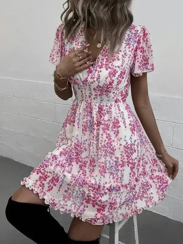 Romantic Blue Floral Cotton Mini Dress