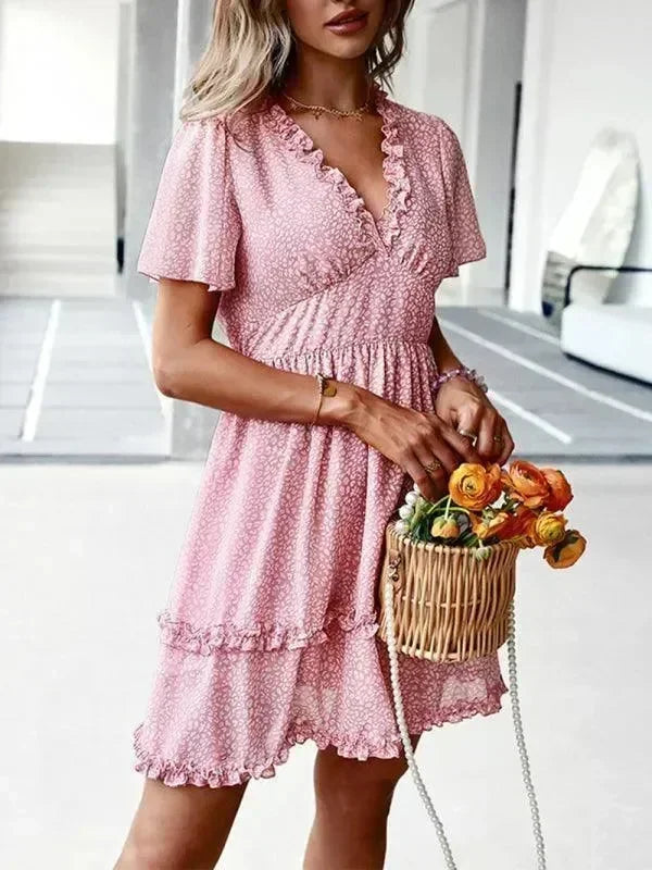 Romantic Blue Floral Cotton Mini Dress