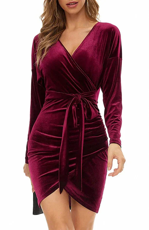Romantic Blue Velvet Wrap Mini Dress