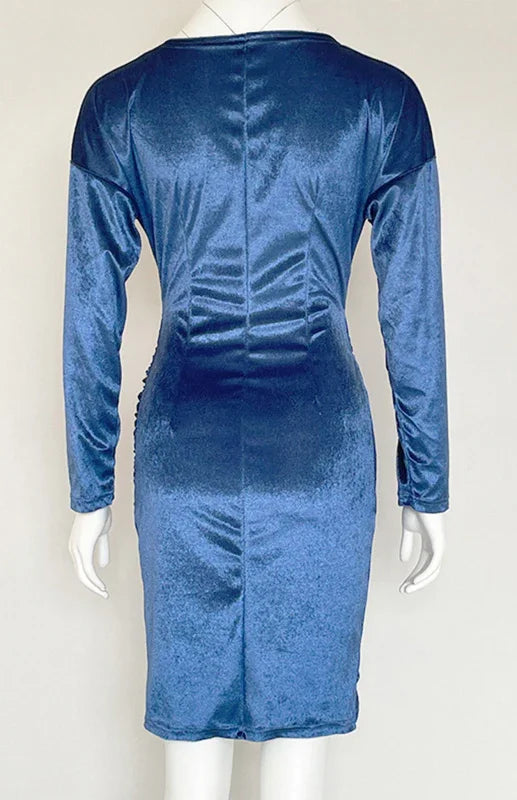 Romantic Blue Velvet Wrap Mini Dress