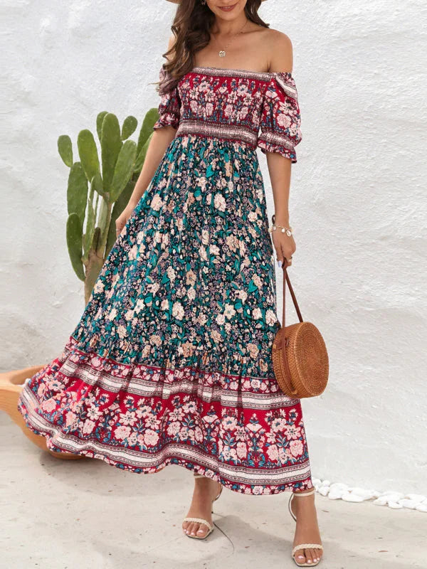 Romantic Floral Off Shoulder Maxi Dress