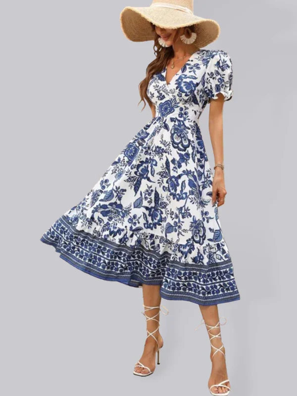 Romantic Floral Puff Sleeve Maxi Dress