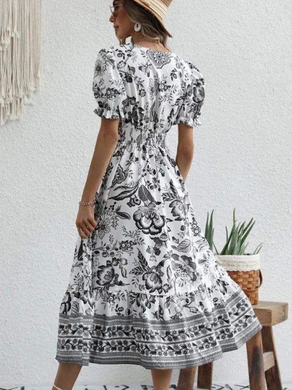 Romantic Floral Puff Sleeve Maxi Dress
