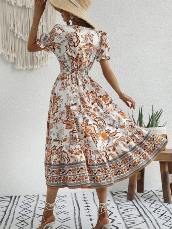 Romantic Floral Puff Sleeve Maxi Dress