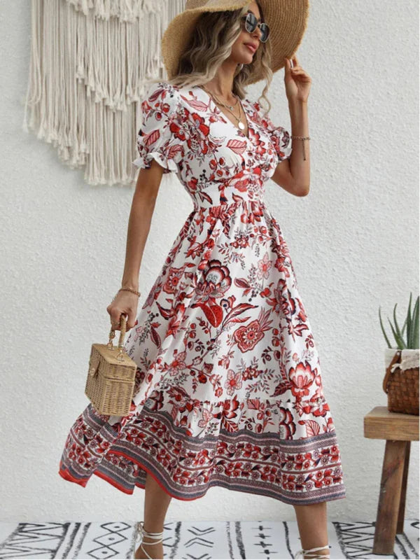 Romantic Floral Puff Sleeve Maxi Dress