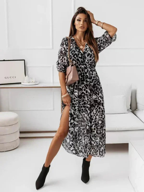 Romantic Floral Wrap Chiffon Midi Dress