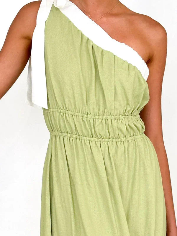Romantic Green Asymmetric Cotton Maxi Dress