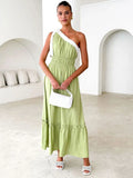 Romantic Green Asymmetric Cotton Maxi Dress
