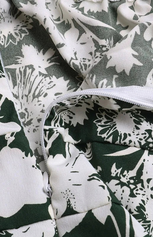 Romantic Green Floral Off Shoulder Midi Dress