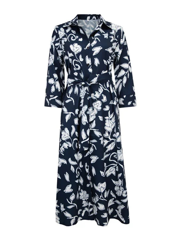 Romantic Navy Floral Wrap Midi Dress