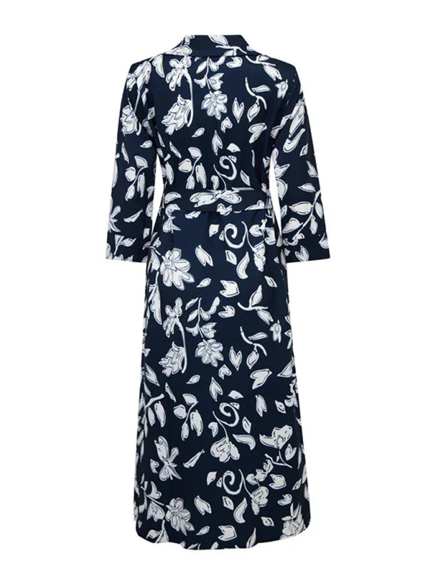 Romantic Navy Floral Wrap Midi Dress