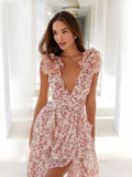 Romantic Pink Floral Chiffon Maxi Dress