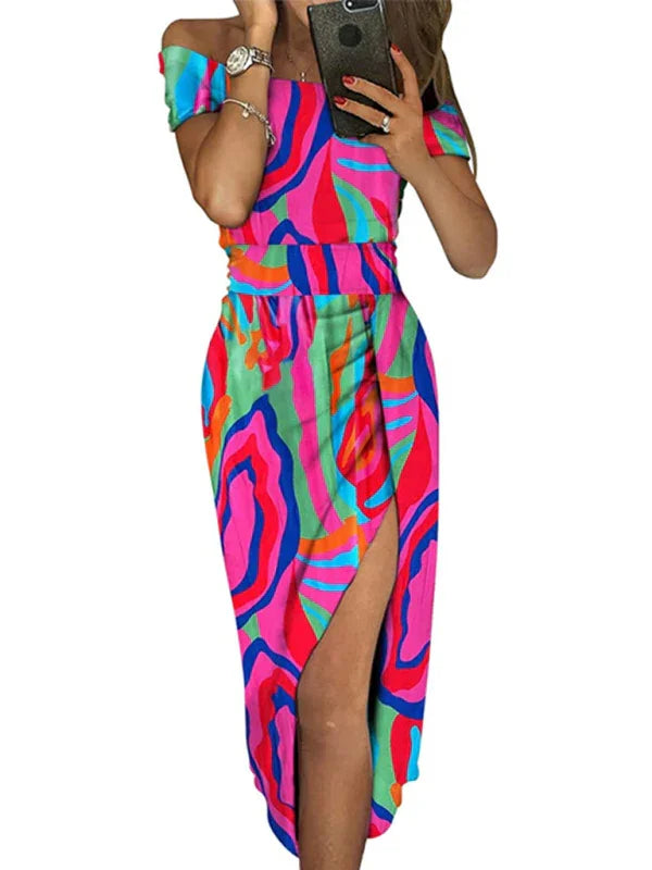 Romantic Pink Floral Chiffon Midi Dress