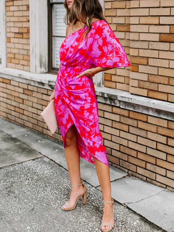 Romantic Pink Floral Wrap Midi Dress