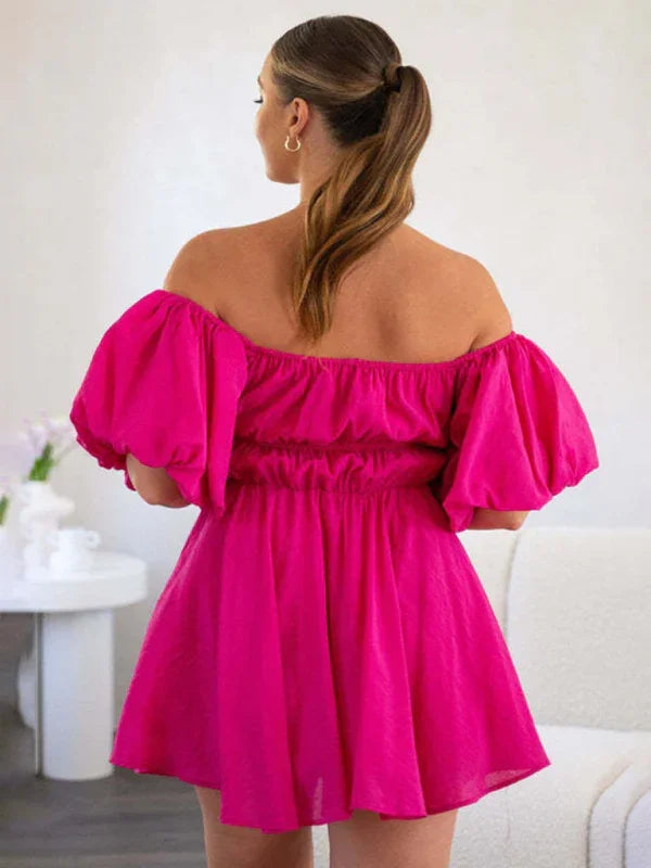 Romantic Pink Off Shoulder Mini Dress