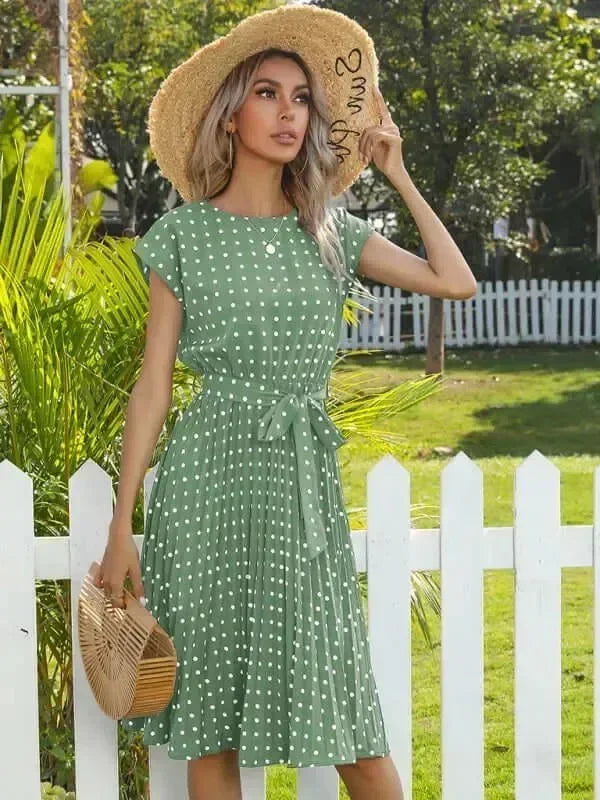 Romantic Polka Dot Chiffon Midi Dress
